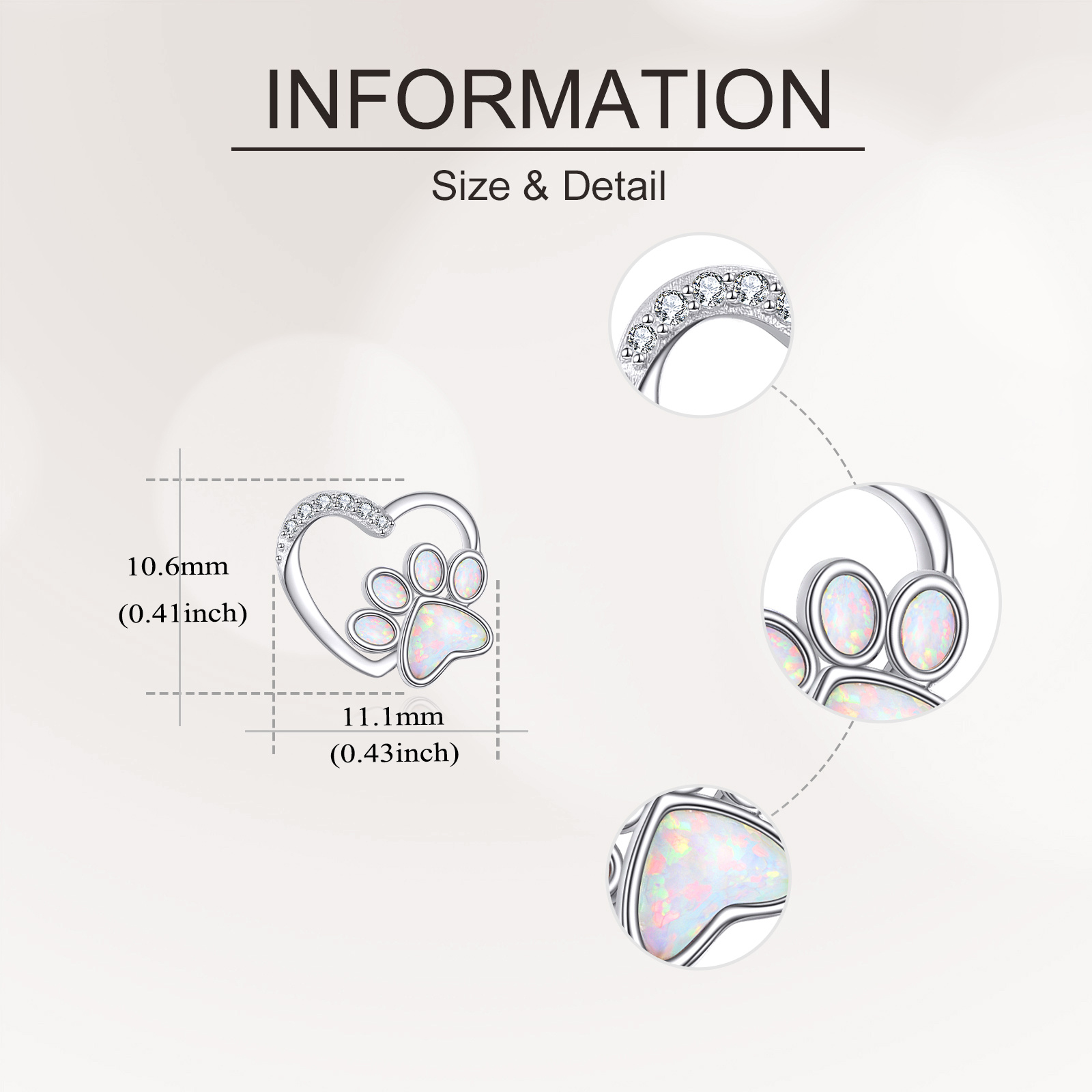 S925 Sterling Silver Paw Print Earrings with Synthetic Opal